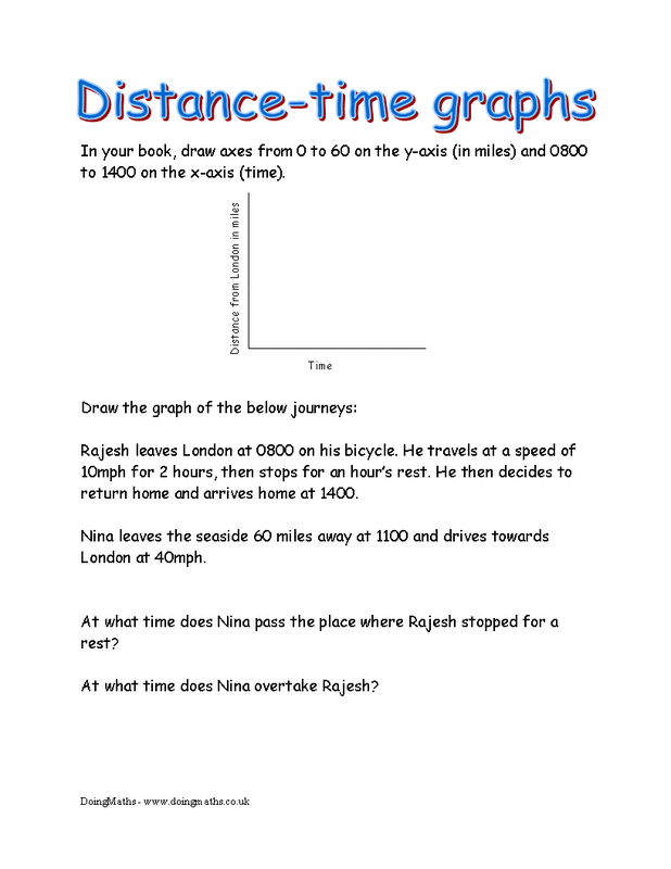 distance time graph ks3 worksheet