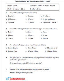 Converting metric and imperial units of measurement maths worksheet