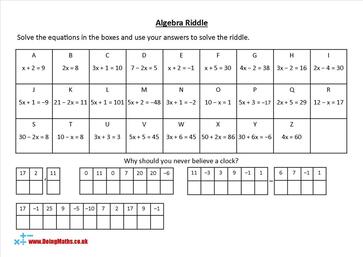 Algebra Riddles - Solve the algebraic equations