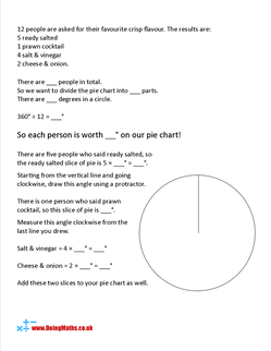 Drawing pie charts worksheet with guidance