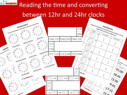 Telling the time and converting between 12 hour and 24 hour clocks activity set