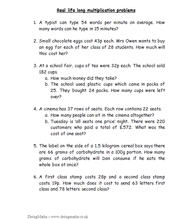 Worded long multiplication real life questions worksheet
