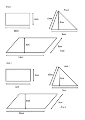 Shape area of rectangle, parallelogram and triangle starter