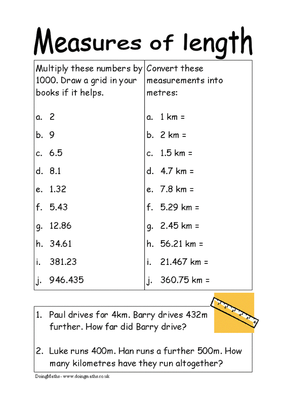 Convert From Metric To English Lengths Worksheet