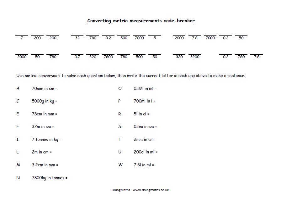 Metric Units Of Measurement Free Worksheets Doingmaths Free Maths Worksheets