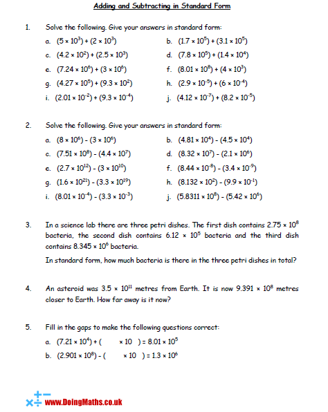 standard form questions and answers worksheet pdf Basic number work - Free worksheets, PowerPoints and other