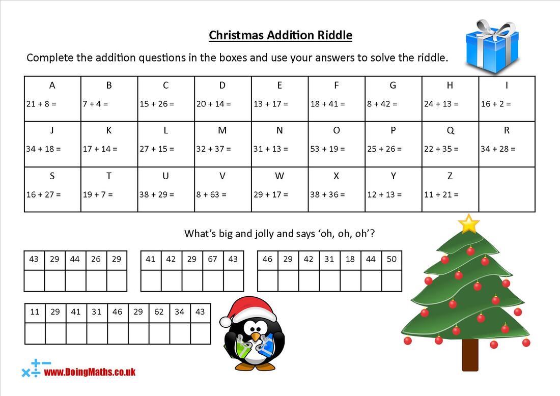 Christmas Addition Codebreaker Riddle Worksheet
