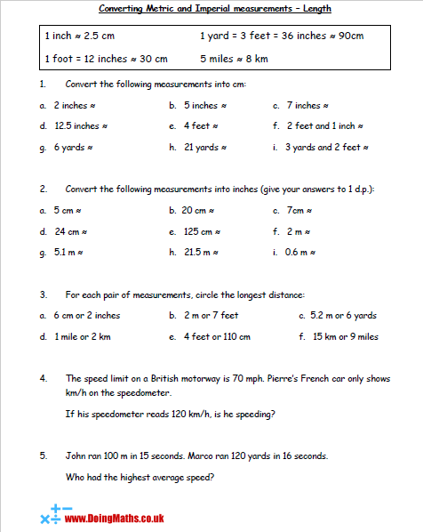 Metric and Imperial conversions - DoingMaths - Free maths ...