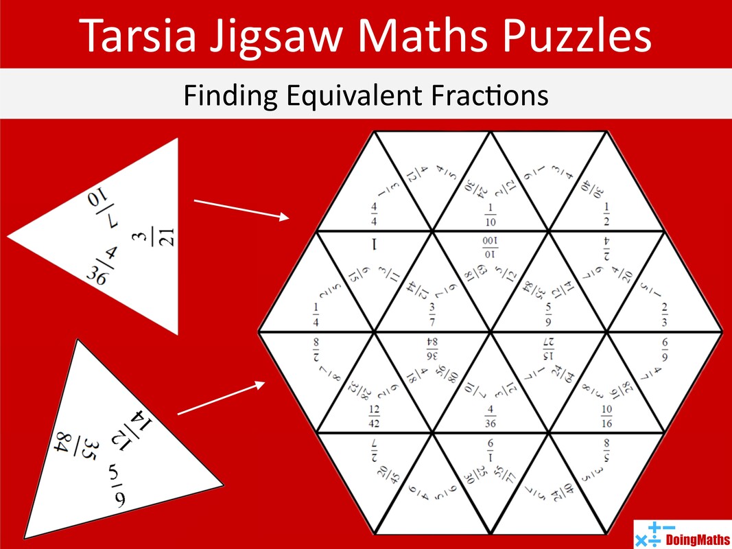 Finding equivalent fractions - Tarsia jigsaw maths puzzle