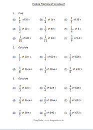 Finding fractions of an amount worksheet