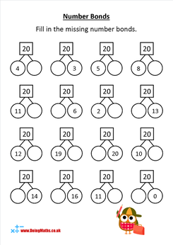 Number bonds to 20 free maths worksheet