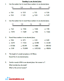 Rounding to one decimal place worksheet