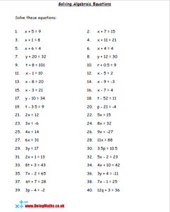 Solving simple algebraic equations worksheet