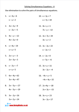 Solving simultaneous equations GCSE worksheet