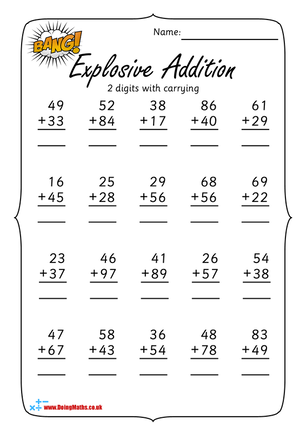2 digit addition worksheet with carrying