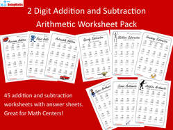 2 digit addition and subtraction worksheet bundle