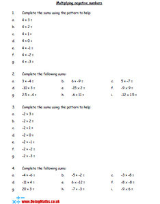 Multiplying negative numbers worksheet