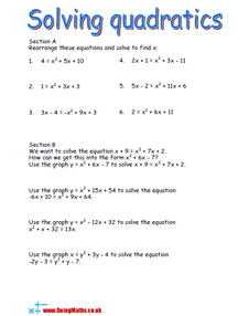 Solving quadratic equations worksheet