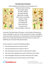 The Twelve Days of Christmas festive maths worksheet