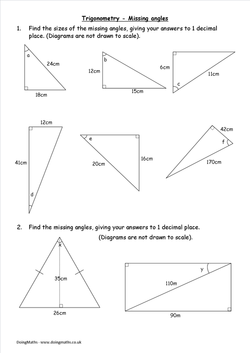 Trigonometry - Missing angles worksheet