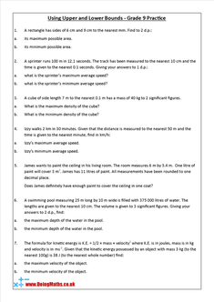 Upper and Lower Bounds extension worksheet - Grades 8 and 9 practice questions