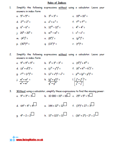 index notation powers free worksheets powerpoints and other resources for gcse doingmaths free maths worksheets