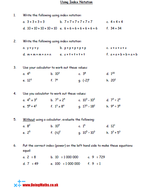 Index Notation powers Free Worksheets PowerPoints And Other Resources For GCSE